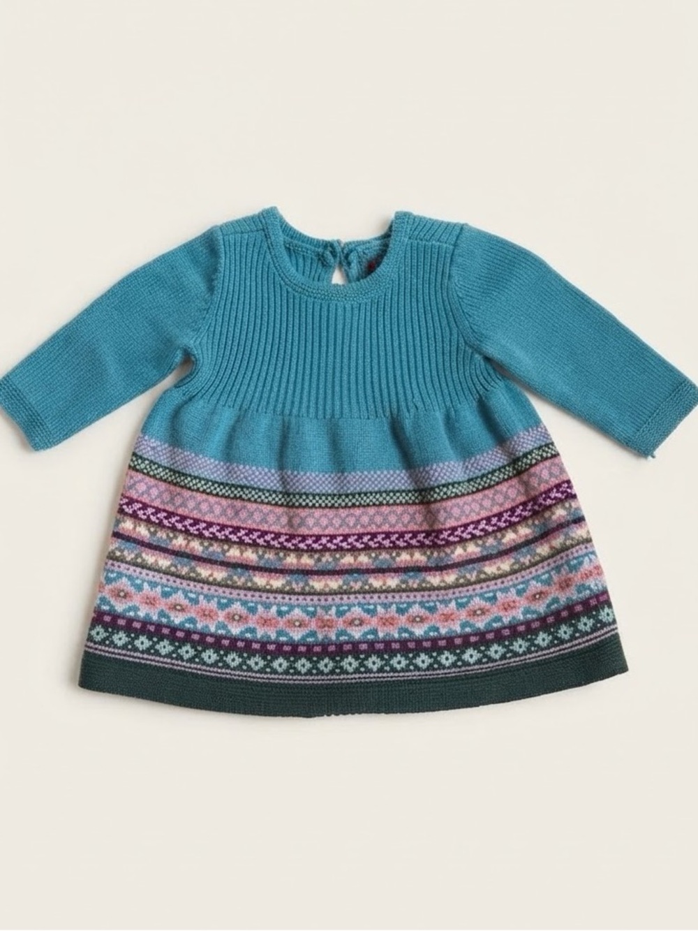 Tea Collection Fair Isle Dress Knit Sweater Baby 3-6 months, soft teal pattern